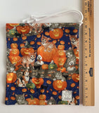Cats ‘n’ Jacks - Spooky Cute Halloween Themed Draw String Trick or Treat XL Handmade Tarot Spell Bag