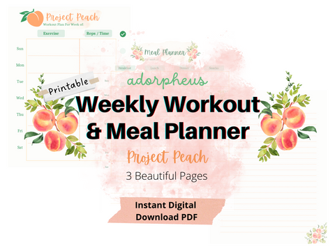 Project Peach: themed Cute Weekly Printable Workout and Meal Planner